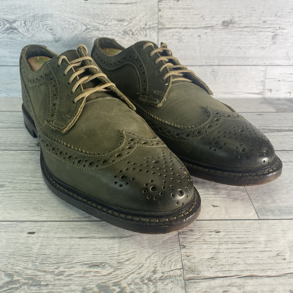 Allen Edmonds Boardwalk Shoes Mens 8.5 D Green Leather Dress Wingtip Burnished